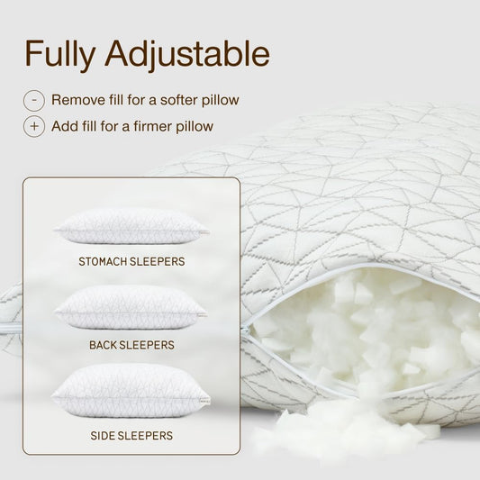 Coop Home Goods Original Adjustable Pillow, Queen Size Bed Pillow for Sleeping, Cross Cut Memory Foam Pillow - Medium Firm Back, Stomach and Side Sleeper Pillow, CertiPUR-US/GREENGUARD Gold