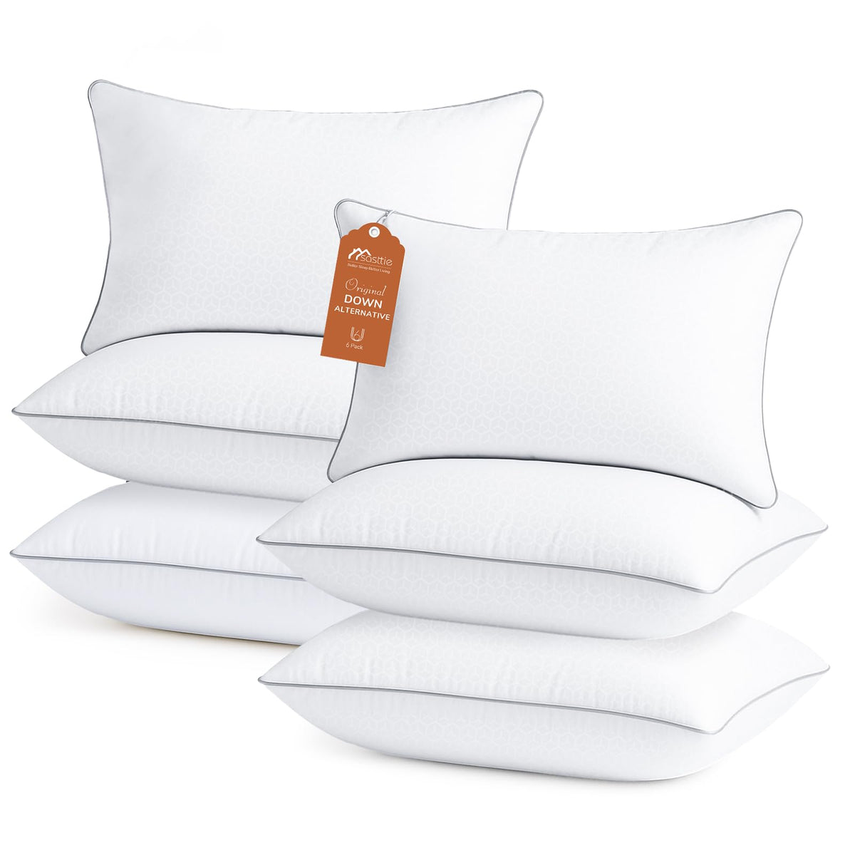 Sasttie Firm Pillows Queen Size Set of 2, Bed Pillows for Side, Back, and Stomach Sleepers - Oeko-Tex Certified Down Alternative Plump Filling - Hotel Quality and Machine Washable, 2 Pack