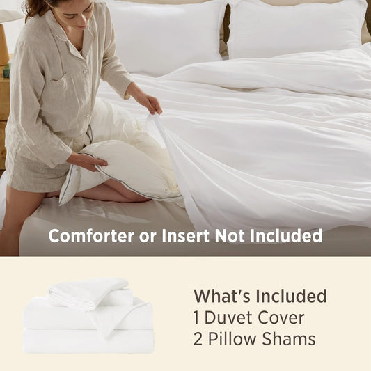 Bedsure Prewashed Duvet Cover Queen, Cotton-Like Soft Bedding Set, White