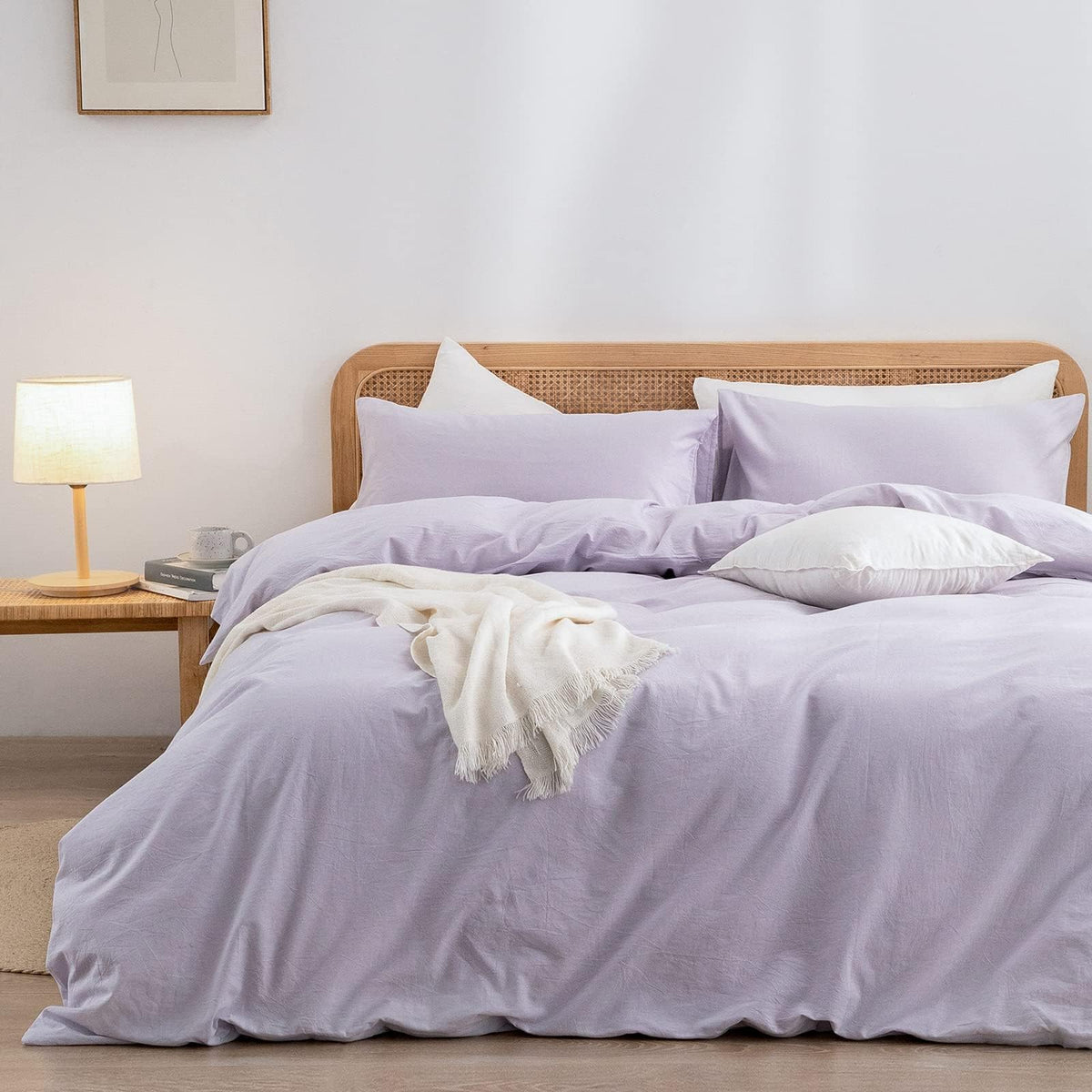 BESTOUCH Cotton Solid Duvet Cover Set Linen Feel Off White Queen