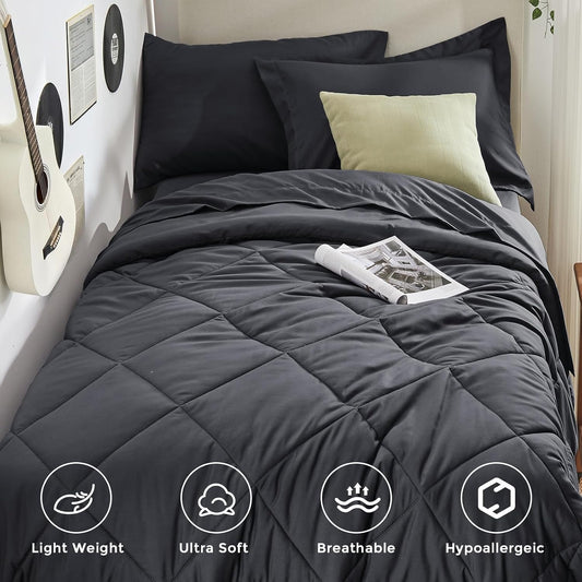 HEVUMYI 5-Piece Twin XL Comforter Set, Dark Grey Bed in a Bag