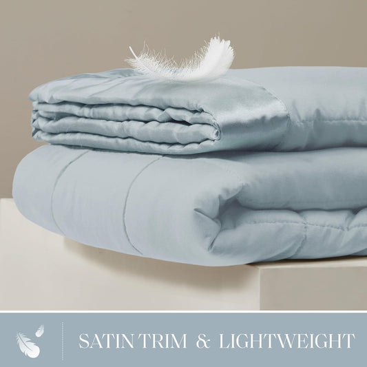 Madison Park Down Alternative Queen Blanket for Bed, Satin Trim, Blue