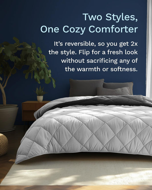 ViscoSoft Twin/Twin XL Reversible Comforter - Duvet Insert -Light/Dark Gray