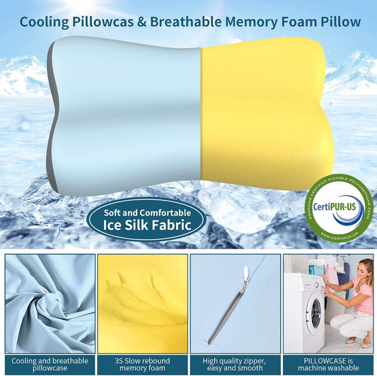 Cervical Neck Pillow, Contour Memory Foam Pillows for Neck Pain Relief, Ergonomic Pillow for Sleeping, Orthopedic Bed Pillow Neck Support Pillow for Side Back Stomach Sleepers(Blue&Grey)