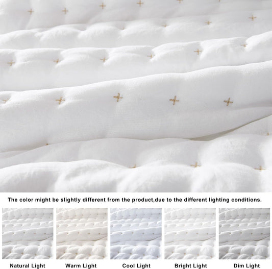 WDCOZY Cloud Soft Quilt Set, Queen Size, White, 3 Pieces 90x90 inches