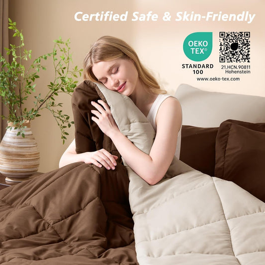 MUXHOMO Queen Comforter Set with Sheets Brown - 7 Pieces Bed in a Bag