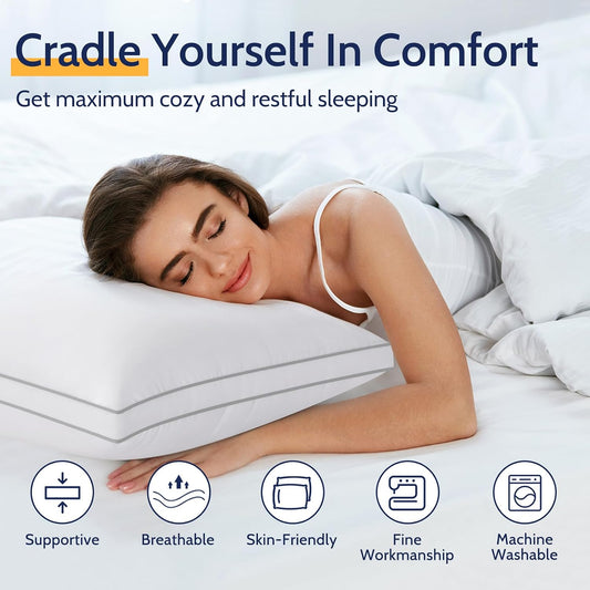 ROUMEA Pillows King Size Set of 2, Gusseted Bed Pillows for Sleeping 2 Pack, Luxury Hotel Quality, Supportive King Pillow with Soft Down Alternative for Back Stomach Side Sleepers,Machine Washable