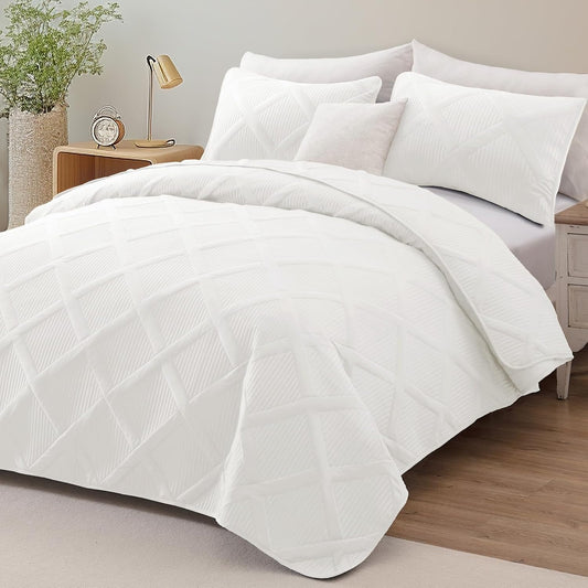 Exclusivo Mezcla 3-Piece Soft Quilts Queen Size Bedding Set, White