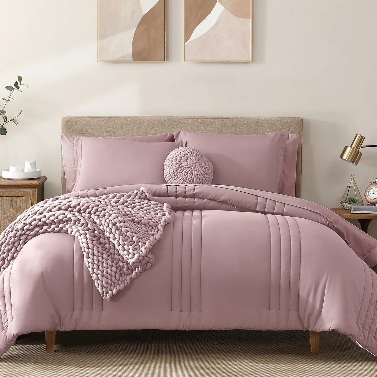 King Size Comforter Set-7 Pieces Brown Soft Bed in a Bag King Bedding Sets