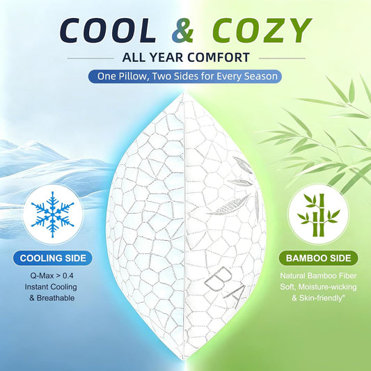 Yettbea Bamboo Cooling Shredded Memory Foam Bed Pillows Queen Size Set of 2