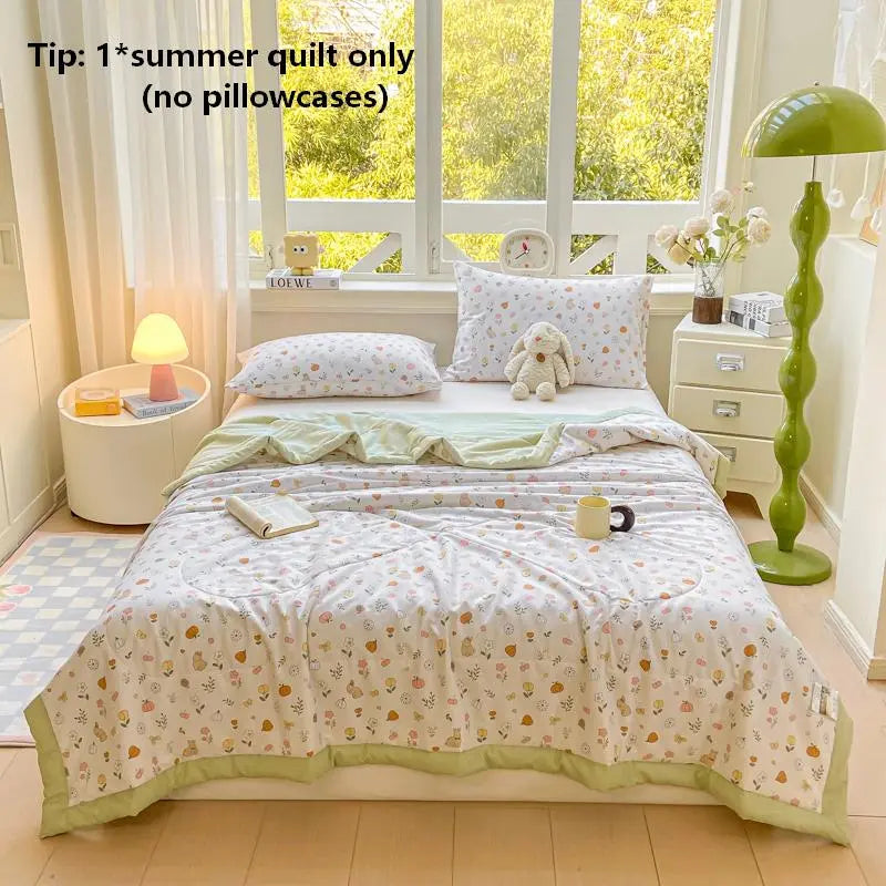 1pc Dual-Sided Cotton Summer Quilt, Solid Color, Lightweight, Air Conditioning Blanket, Single Piece, Fresh Design