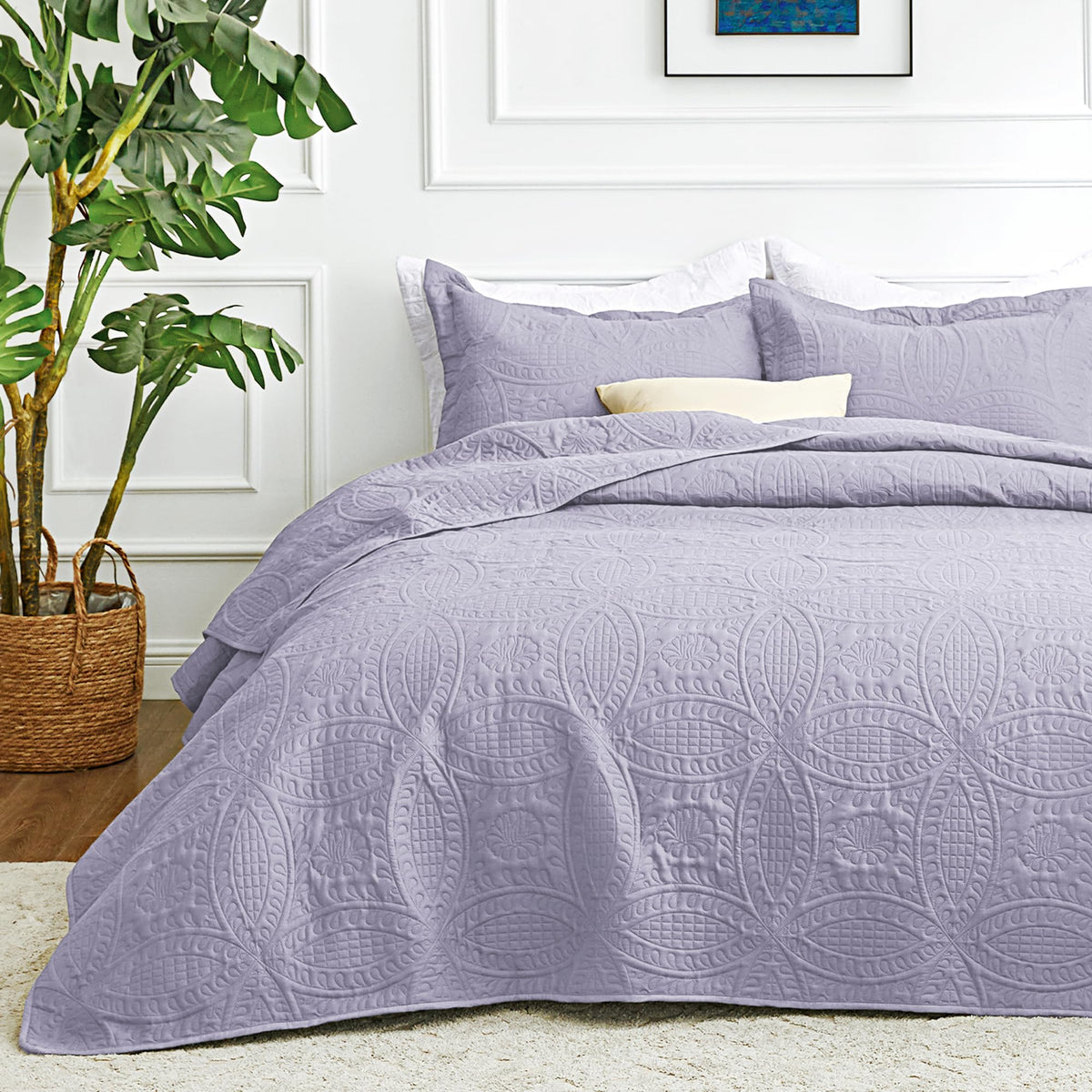Love's cabin King Size Quilt Set Blue Bedspreads - Soft Bed Summer Lightweight Bedspread Comforter - Modern Style Coin Pattern Coverlet for All Season - 3 Pieces (1 Quilt, 2 Pillow Shams)