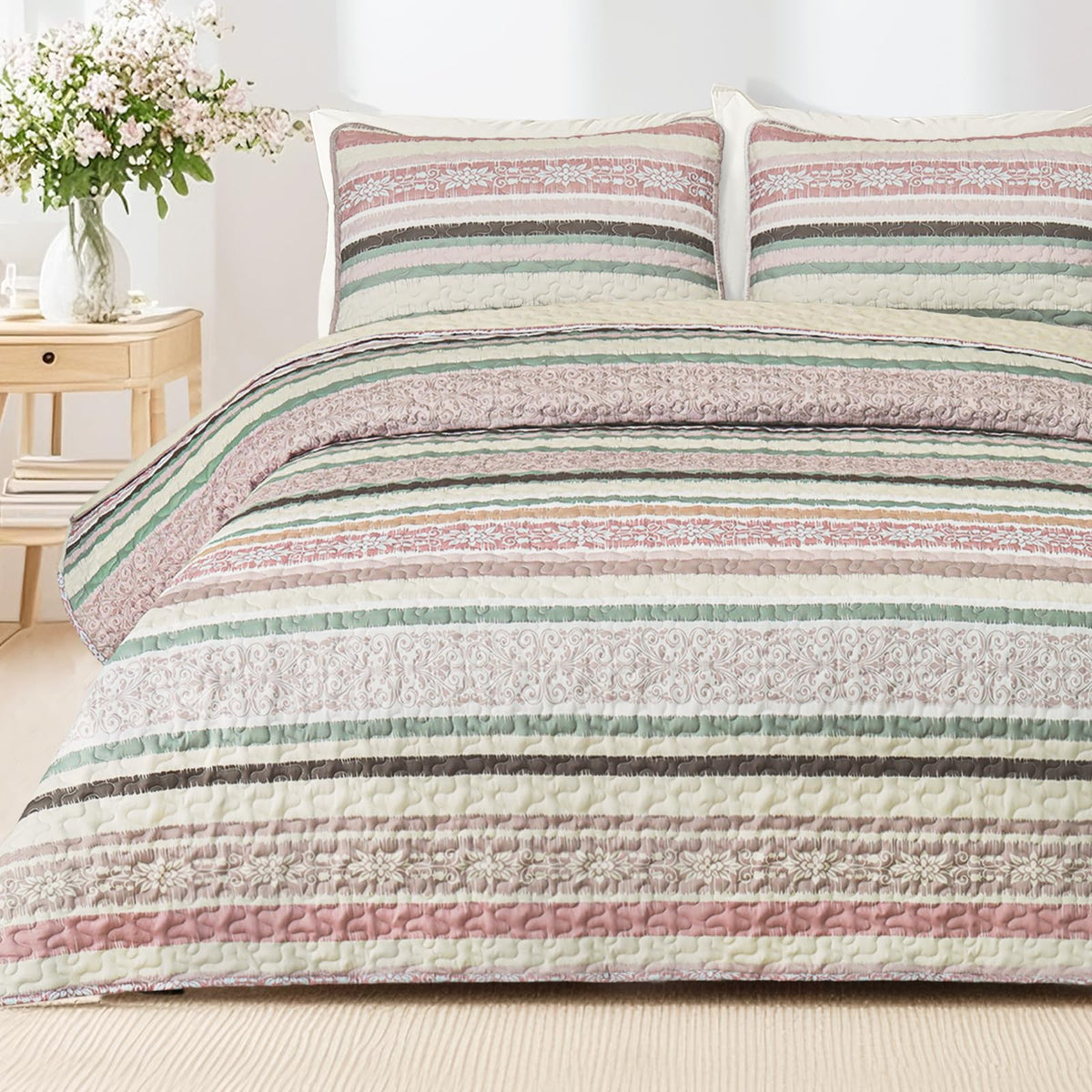 Exclusivo Mezcla Reversible Boho Quilts Queen Size Gray