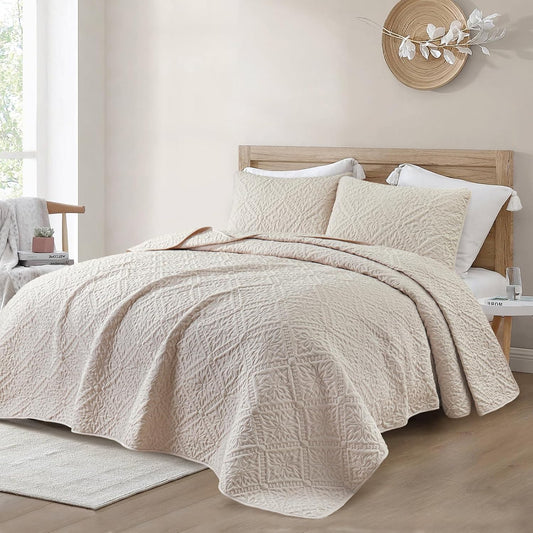 Exclusivo Mezcla Full Queen Quilt Set, Beige Cream