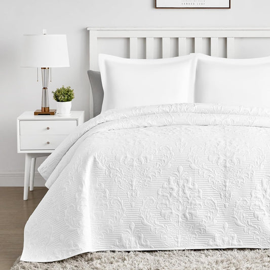 Hansleep Queen Quilt White Quilts Queen Size 3 Pieces (1 Quilt, 2 Shams)