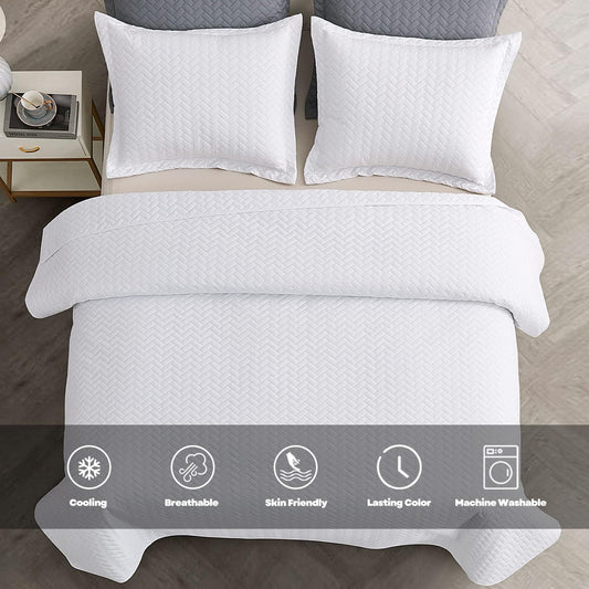 Maple&Stone White Quilt Set Queen Size, Lightweight Bedspread
