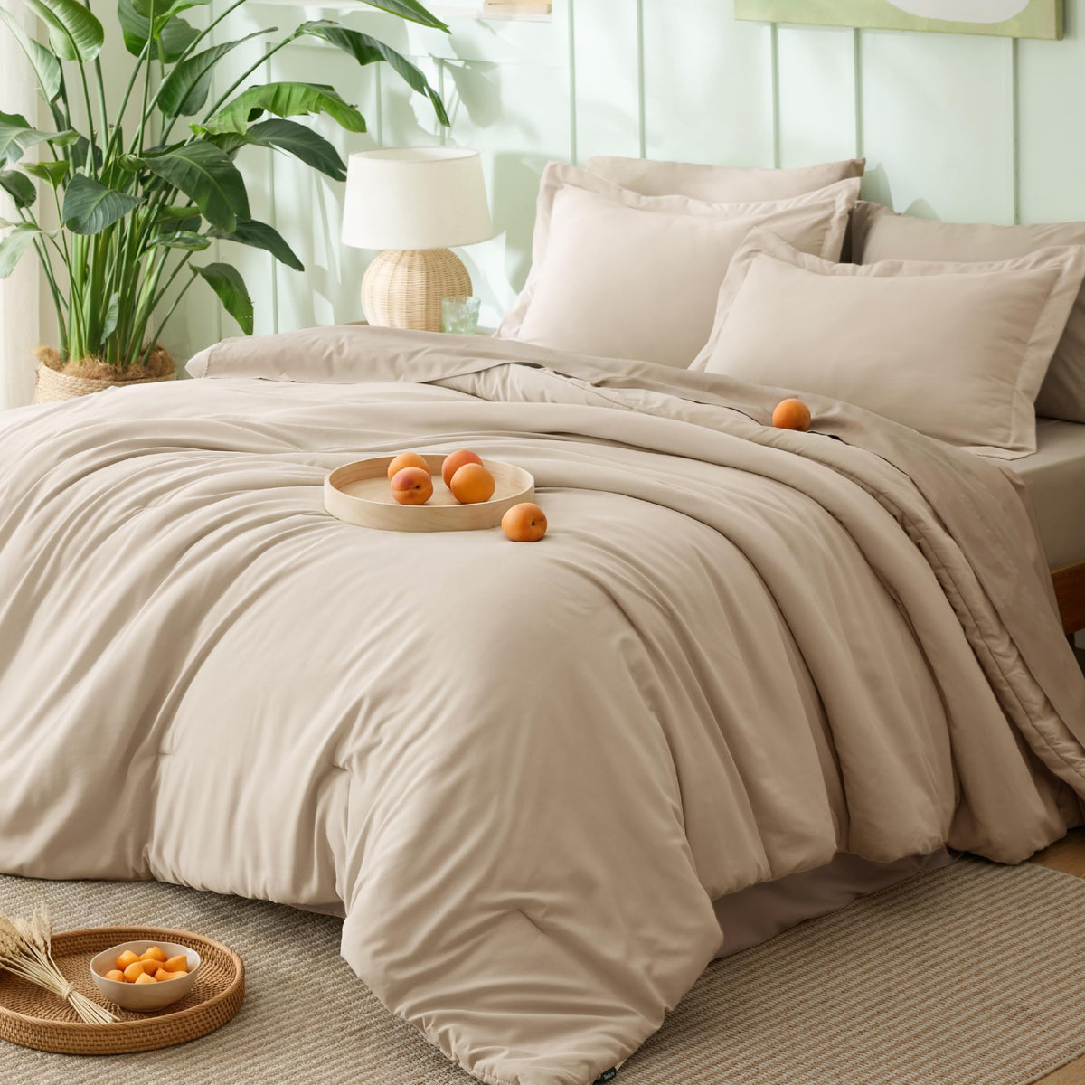 Bedsure Queen Bed in a Bag Grayish Blue Comforter Set Dual-Tone 7 Pieces