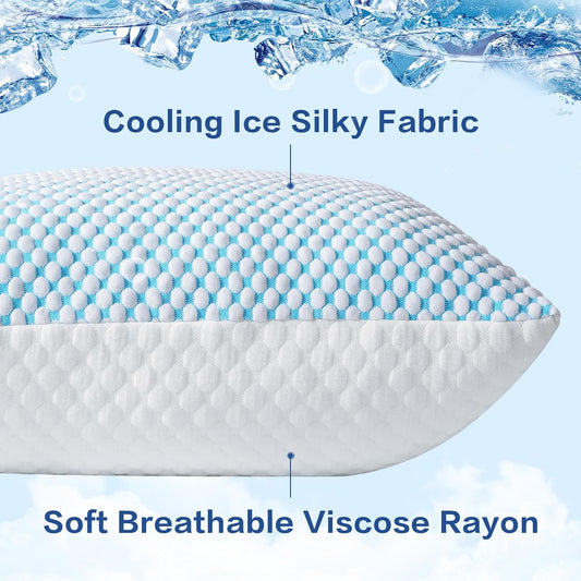 EASELAND Cooling Queen Size Firm Pillows, Shredded Memory Foam Set of 2