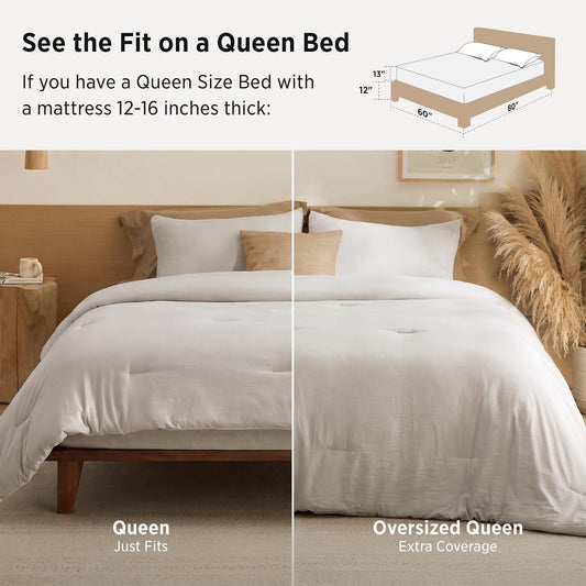 Bedsure Queen Comforter Set Prewashed Soft Bedding Set 3Pcs Beige 90"x90"