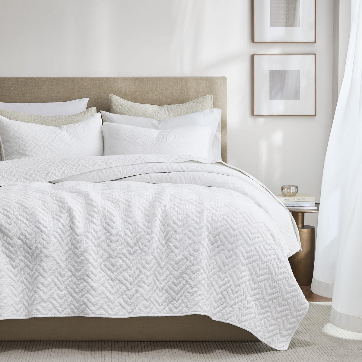 palassio White 100% Cotton Quilt King Size Bedding Sets with 2 Pillow Shams, Textured Lightweight Soft Bedspread Shabby Chic Coverlet, Quilted Comforter Bed Cover for All Season, 3 Pieces