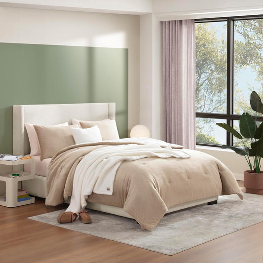 UGG Remina Queen Comforter Set with Throw Blanket & Pillow, 5-Piece, Beige