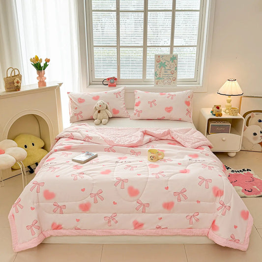 Butterfly Knot Summer Quilt Thin Blanket, Soft Breathable All-Season Use, Printed Dotted Embroidery, Stitched Single Twin Size, Hotel Home Bedding, Lightweight Bedding, Floral Print Quilt