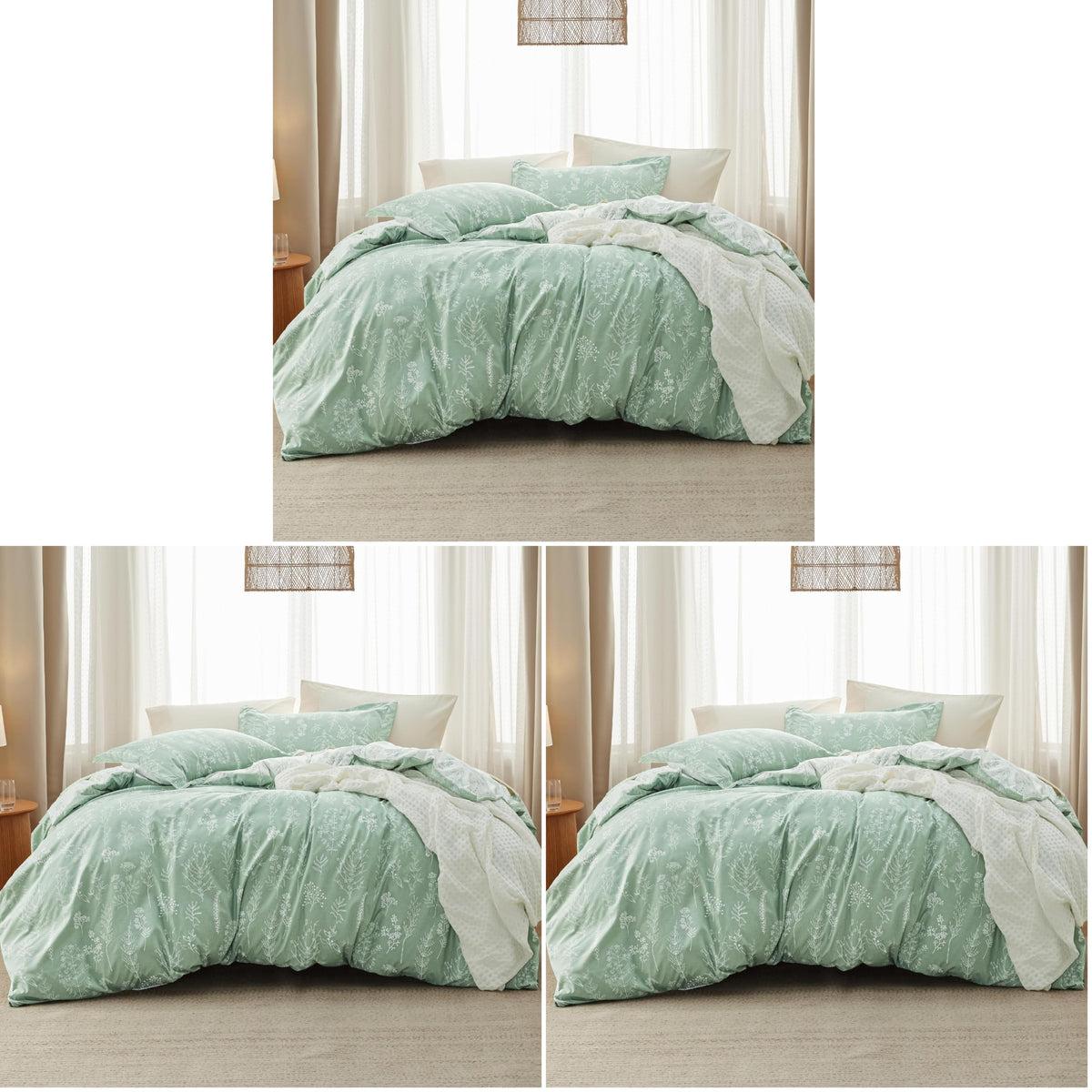 Bedsure Floral Comforter Set Cute Bedding Set Queen Reversible Sage Green