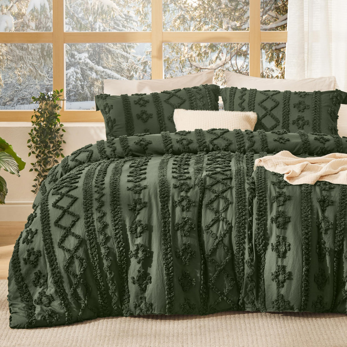 Bedsure Tufted Boho Comforter Set Queen, Bedroom Decor Bedding Set Beige