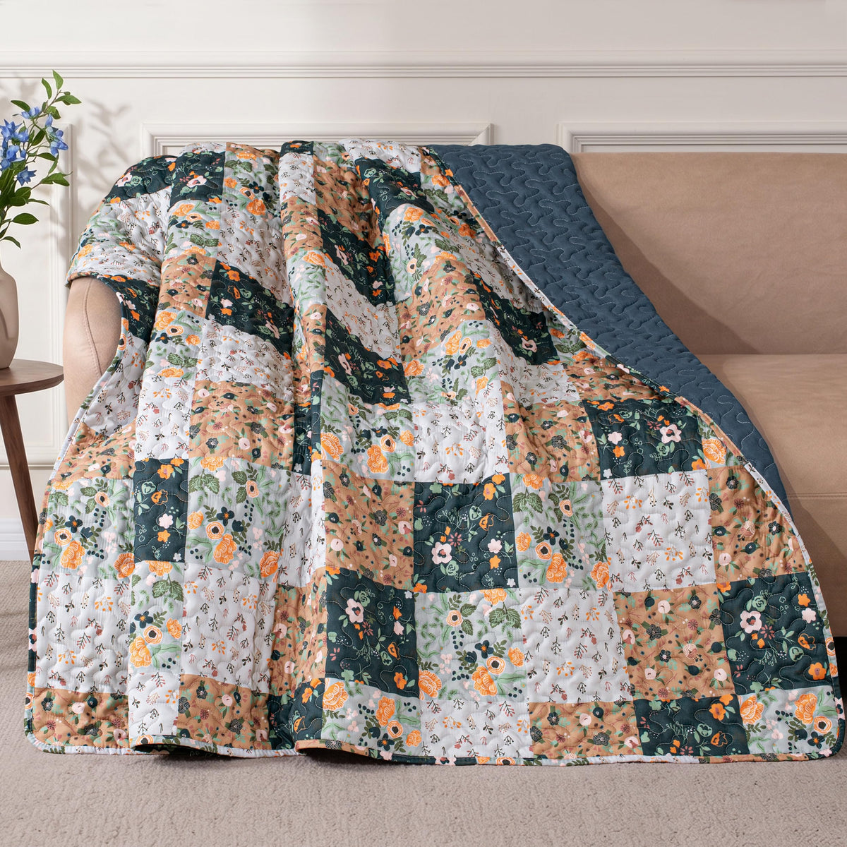 Exclusivo Mezcla Reversible Boho Quilted Throw Blanket, 50"x 60"