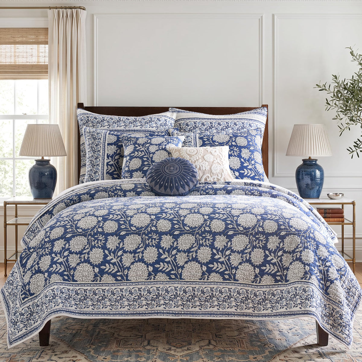 Levtex Home Adare Taupe Reversible King/Cal King Quilt Set (106x92in) and 2 Pillow Shams (36x20in) - Floral Bedding - Taupe White - Cotton King Size Quilt Bedding Set - Lightweight, Soft, Pre-Washed