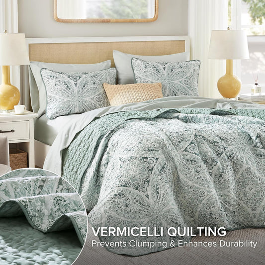 Comfort Spaces Gloria Boho Full Queen Quilt Set 3 Piece for Summer Green