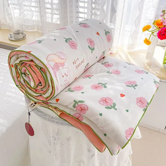 Floral Print Summer Quilt, Floral Coverlet Bedding, 1 Count Soft Skin Friendly Breathable Air Conditioning Quilt, Suitable for Bedroom Living Room or Dorm, Soft Lightweight Quilts