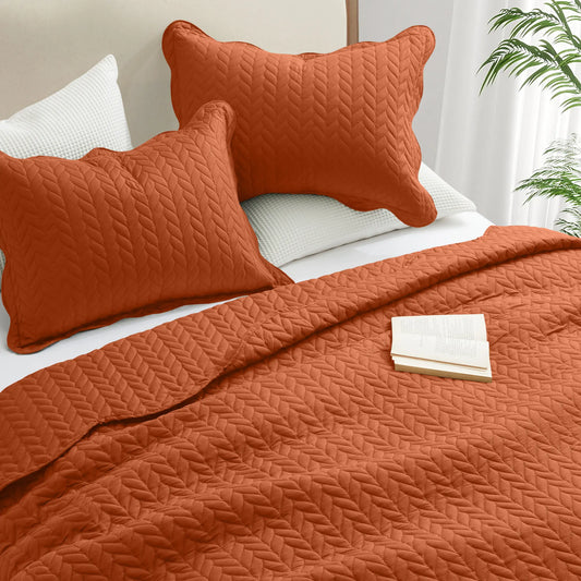 Oxford Homeware Leaf Design Ultrasonic Quilt Set | Super-Soft 1500 TC Microfiber Bedspread Set with Pillow Shams | Lightweight Reversible Bedding | Twin, Queen, King & California King Sizes