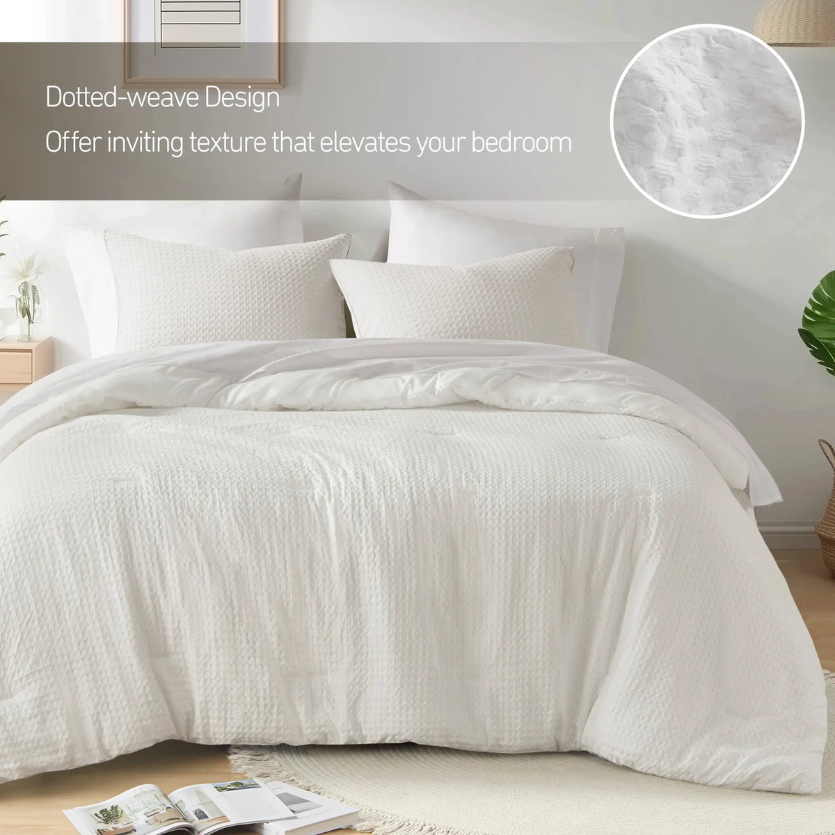 Boho Farmhouse Breathable Quilt Set - 3-Piece Bedding Sets, Dotted Weave Synthetic Polyester Bed Comforter Queen Size, All-Seasons Home Goods, Cozy Room Decor Essential