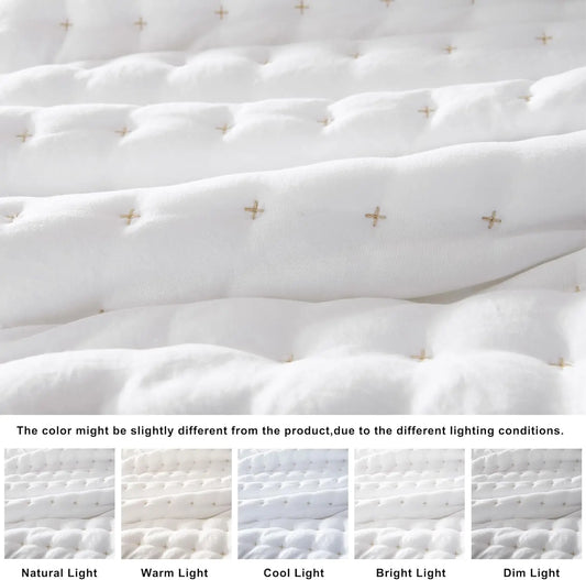 WDCOZY Cross-Stitch Design Quilt Bedding Set – California King/King/Queen/Twin, 2 Pillow Shams, Lightweight Soft Bedspread/Coverlet, All-Season Summer Luxury,Fall Bedroom Refresh,Cozy Bedroom,home decor