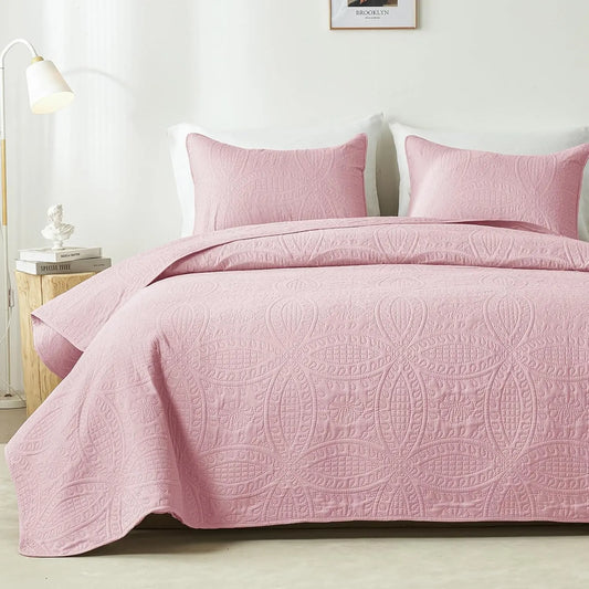 Queen/King Size 3-Piece Quilted Bedspread Set - Solid Color Flat Weave Coin Print Coverlet, Breathable Soft Lightweight Year-Round Bedding, Durable for Daily Use, Soft Coverlets, Home Decor, Vintage Home Decor Bedspread Pieces