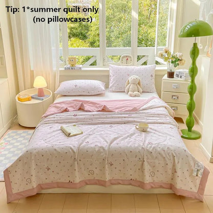 1pc Dual-Sided Cotton Summer Quilt, Solid Color, Lightweight, Air Conditioning Blanket, Single Piece, Fresh Design