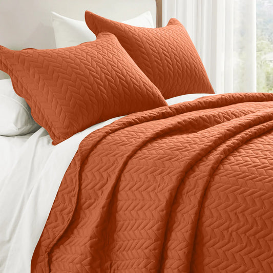Oxford Homeware Leaf Design Ultrasonic Quilt Set | Super-Soft 1500 TC Microfiber Bedspread Set with Pillow Shams | Lightweight Reversible Bedding | Twin, Queen, King & California King Sizes