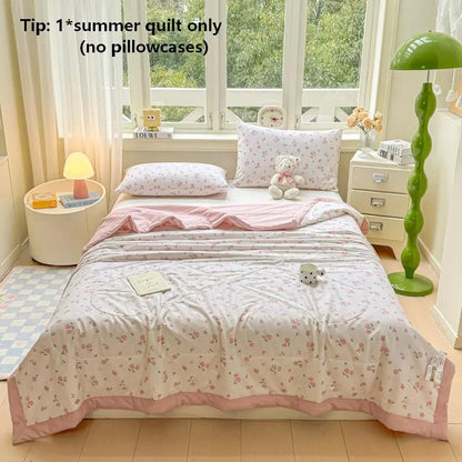 1pc Dual-Sided Cotton Summer Quilt, Solid Color, Lightweight, Air Conditioning Blanket, Single Piece, Fresh Design