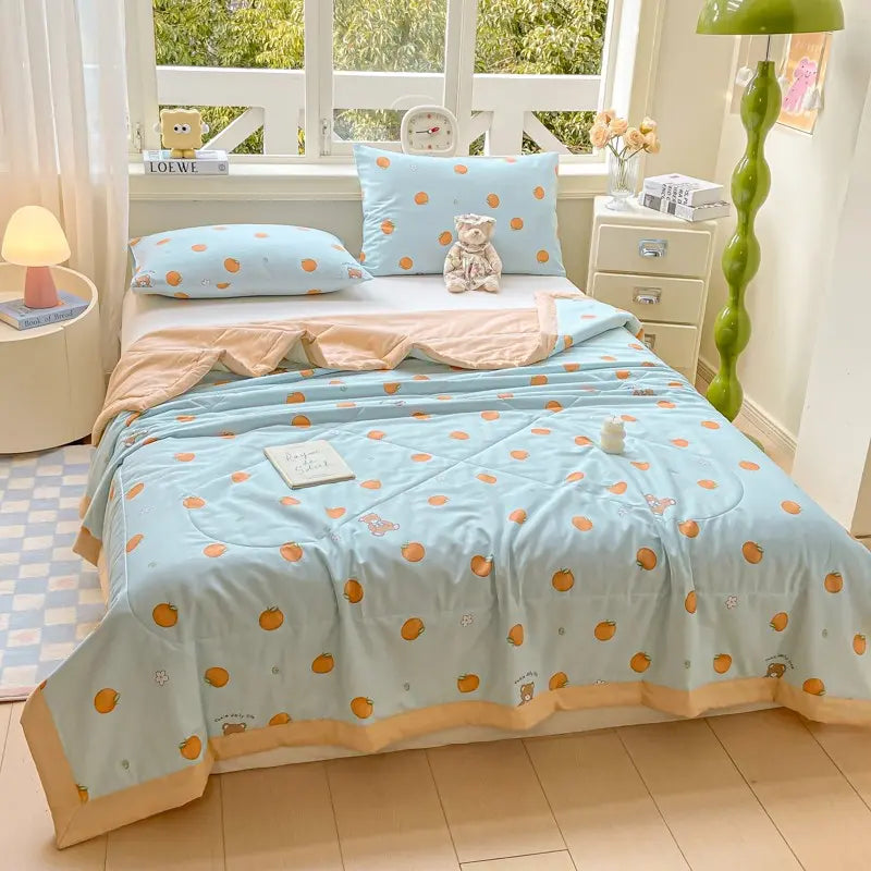 1pc Dual-Sided Cotton Summer Quilt, Solid Color, Lightweight, Air Conditioning Blanket, Single Piece, Fresh Design