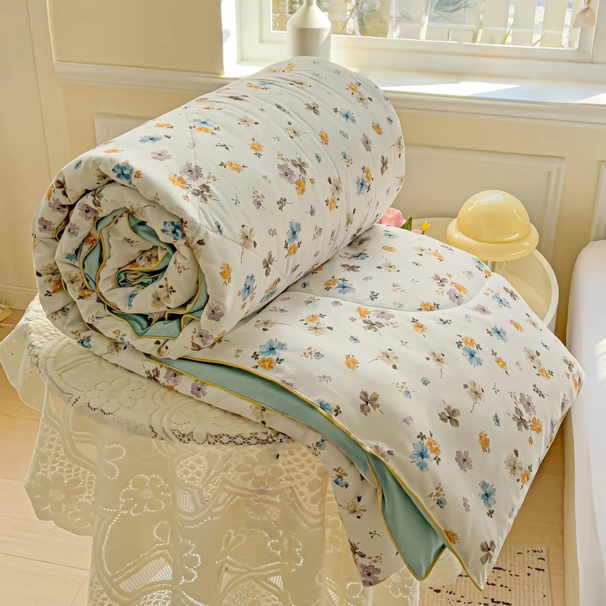 1pcs of small floral print summer quilt, super soft and skin-friendly air-conditioned quilt, Printed Quilts, suitable for use in all seasons, bedrooms, and living rooms #GLOBAL PICKS