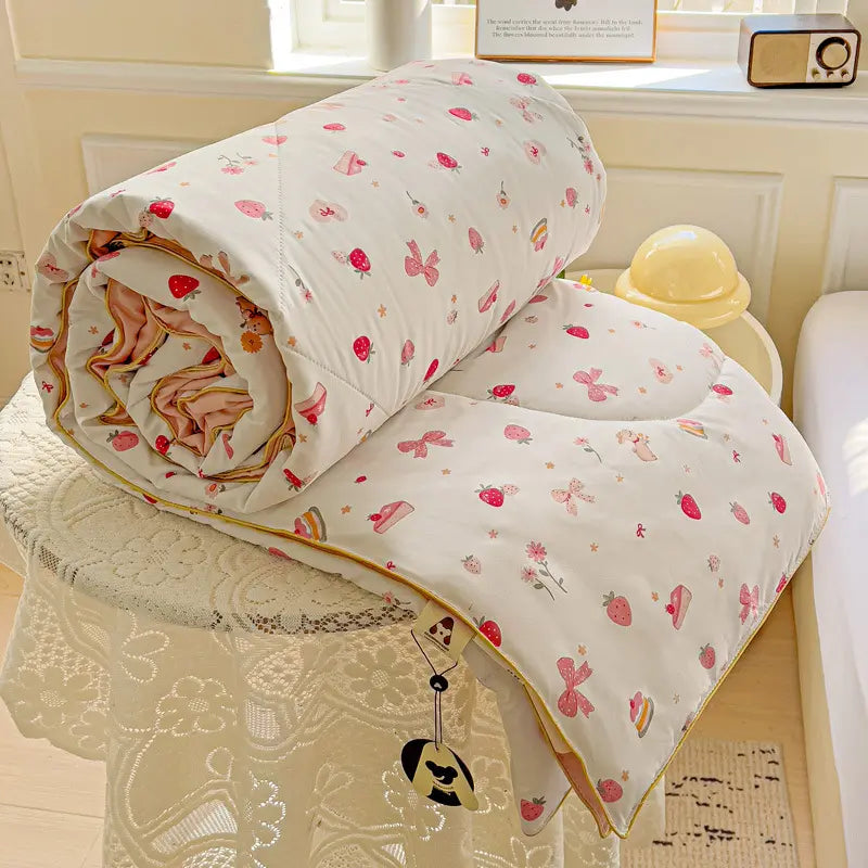 Floral Print Summer Quilt Soft Skin Friendly Breathable Air Conditioning Quilt for Bedroom Living Room or Dorm Lightweight Comfortable Coverlet Bedding 1 Count