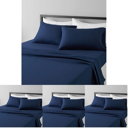 Amazon Basics Lightweight Super Soft Easy Care Wrinkle Free Microfiber 3 Piece Bed Sheet Set with 14-Inch Deep Pockets, Twin, Navy Blue, Solid, Kids, Men & Women Bedding