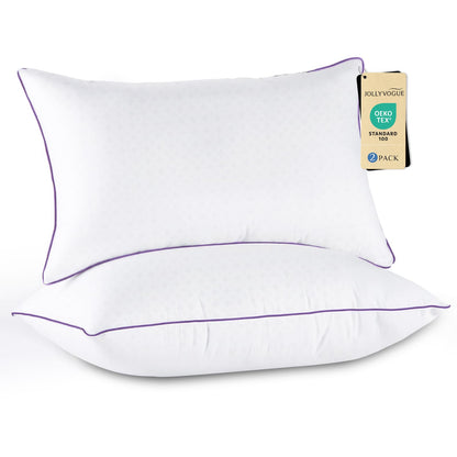 JOLLYVOGUE Firm Pillows Queen Size Set of 2, Supportive Bed Pillows with Oeko-Tex Certified Down Alternative Fill, Luxury Hotel Quality for Back, Stomach and Side Sleepers