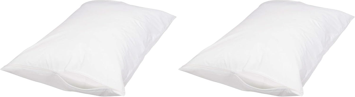 Amazon Basics Queen Pillow Protector with Zipper, 100% Cotton Hypoallergenic, Machine Washable, White, 31 x 21 Inches, Pillows Not Included