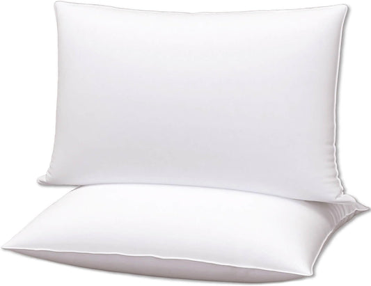Flat Ultra Thin Bed Pillows Standard Size Pillow Set of 2 Extra Soft Down Alternative for Stomach Back Sleeper White 20x26inches