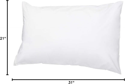 Amazon Basics Queen Pillow Protector with Zipper, 100% Cotton Hypoallergenic, Machine Washable, White, 31 x 21 Inches, Pillows Not Included