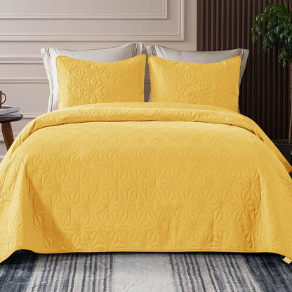 【backtoschoolday】Whale Flotilla Quilt Bedding Set, Soft Quilts Bedspreads for All Seasons, Lightweight Geometric Star Pattern Coverlets 3 Pieces, including 1 Quilt, 2 Pillow Shams home bedroom