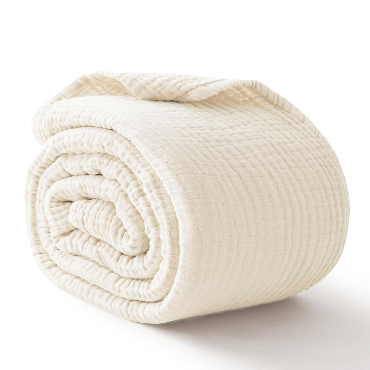 100% Cotton Muslin Blanket for Adults, 6-Layer, King, 108 x 90, Beige Linen