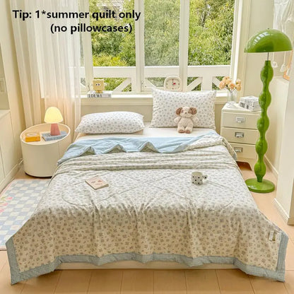1pc Dual-Sided Cotton Summer Quilt, Solid Color, Lightweight, Air Conditioning Blanket, Single Piece, Fresh Design